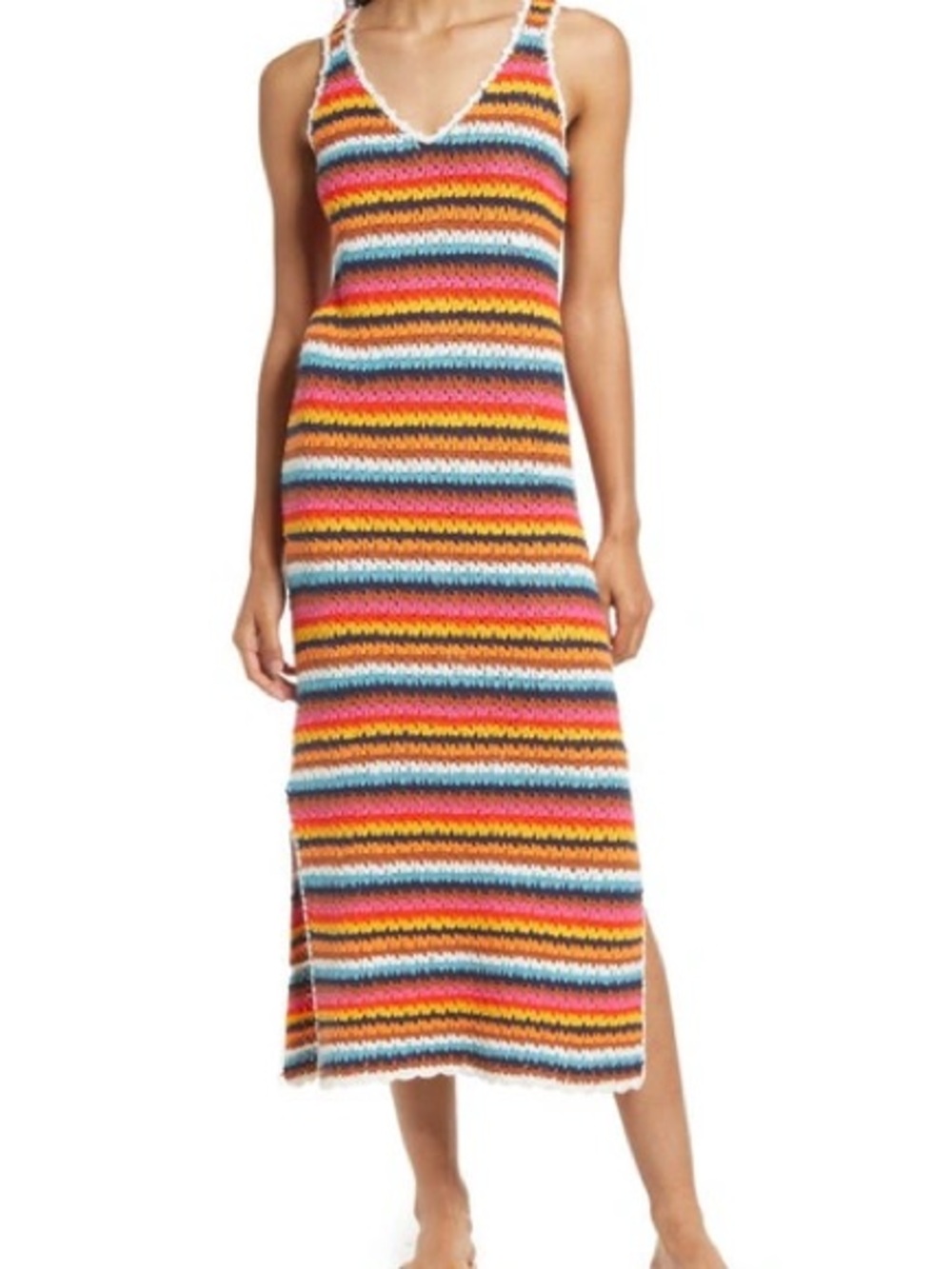 NWT Marine Layer Viv DresMulticolor Striped Knit Midi Dress - Orange, Blue, Pink
